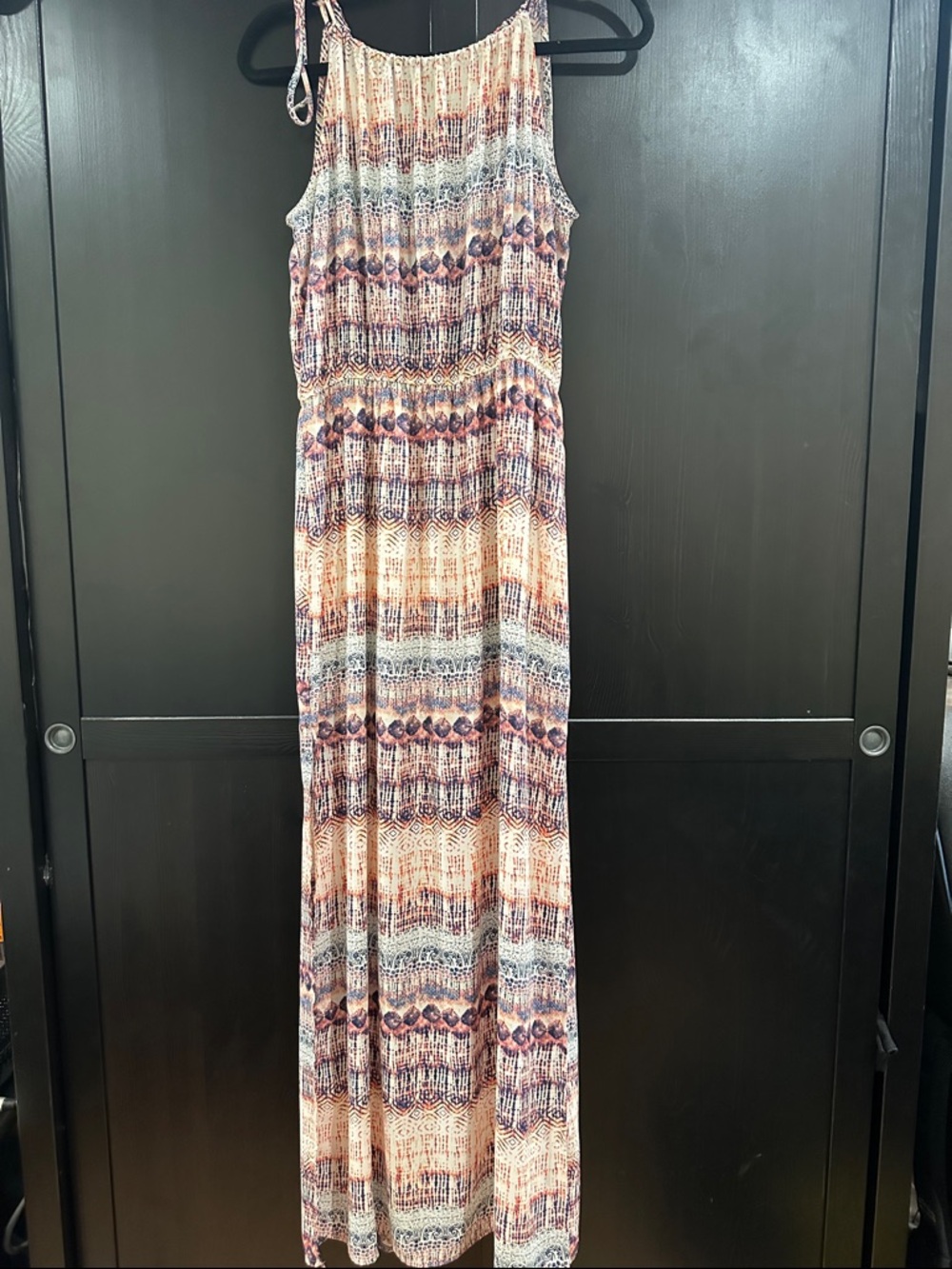 Timing Peach, Navy and Cream Sleeveless Printed Maxi Dress
